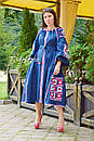Бохошик плаття вишите, вишиванка льон, етностиль, вишийте плаття вишиванка, темно-синє плаття льон, фото 3