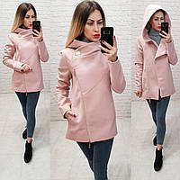 Пальто с капюшоном короткое арт. 156 с капюшоном розовая пудра