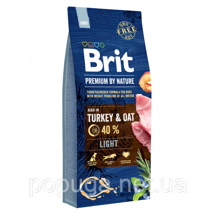 Корм Brit Premium Light для собак із зайвою вагою (курка), 15 кг