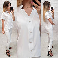 Блуза з коротким рукавом і подовженою спинкою арт. 160 біла