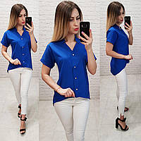 Блуза с коротким рукавом и удлиненной спинкой арт. 160 электрик синий Белый, 42