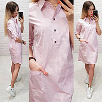 Платье - рубашка арт. 831 розовая пудра в точку