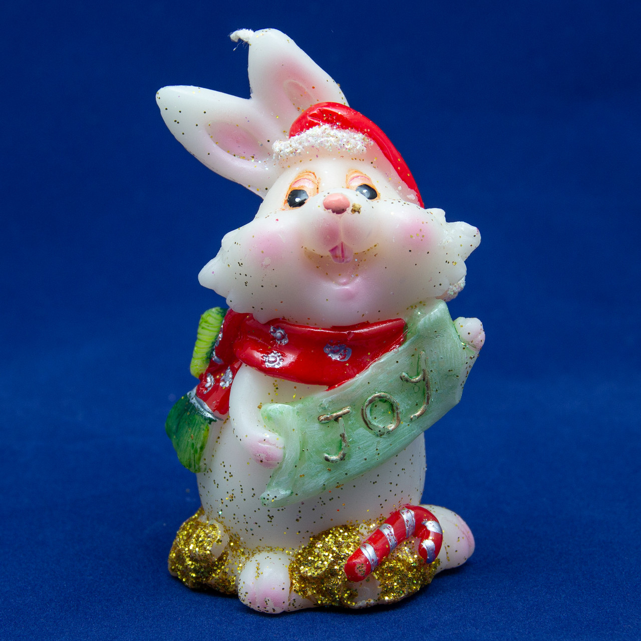 Свічка - Кролик з червоним шарфом та хусткою, 7,6 см, білий з червоним, парафін (440177-3)