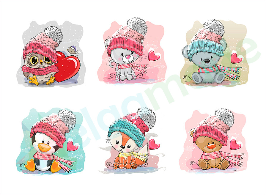 Фетр з принтом ЗВІРЯТА В ШАПКАХ, 22x30 см, корейський жорсткий 1.2 мм, фото 1