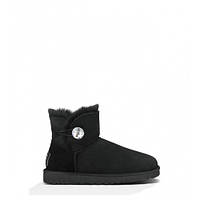 Угги женские UGG Australia Mini Bailey Button Bling Black. Угги женские мини с камнем черного цвета.