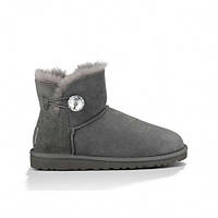Угги женские UGG оригинал Mini Bailey Button Bling Grey. Угги женские мини с камнем серого цвета.