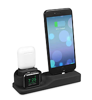 Силиконовая Зарядка Док станция для Iphone Apple Watch Airpods 3 в 1 Черная