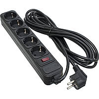 Мережевий фільтр 5м (SP-1055), 5 розеток BLACK (EXT-PN-SP-1055), 220Вт, 50Гц, 2.2кВт, max - 10 А