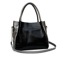 Кожаная никель+черная женская сумка, цвета в ассортименте