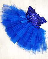 Дитяче ошатне пишне плаття для дівчинки синє з паєтками розмір 110 на 5-6 років Туреччина