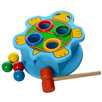 Деревянная игрушка Стучалка с шариками Fun Toys голубая черепаха MD 0045
