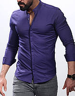 Сиреневая стильная мужская рубашка с длинным рукавом из Турции