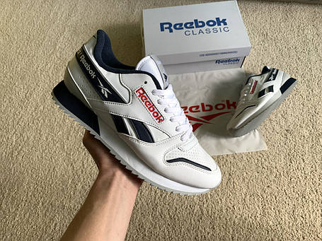 Чоловічі шкіряні кросівки Reebok Classic White Blue білі із синім, фото 1
