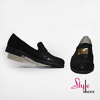 Балетки лофери замшеві жіночі чорного кольору "Style Shoes", фото 3