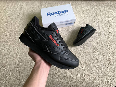 Чоловічі шкіряні кросівки Reebok Classic Black Red чорні з червоним, фото 1