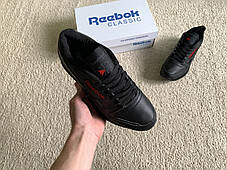 Чоловічі шкіряні кросівки Reebok Classic Black Red чорні з червоним, фото 4