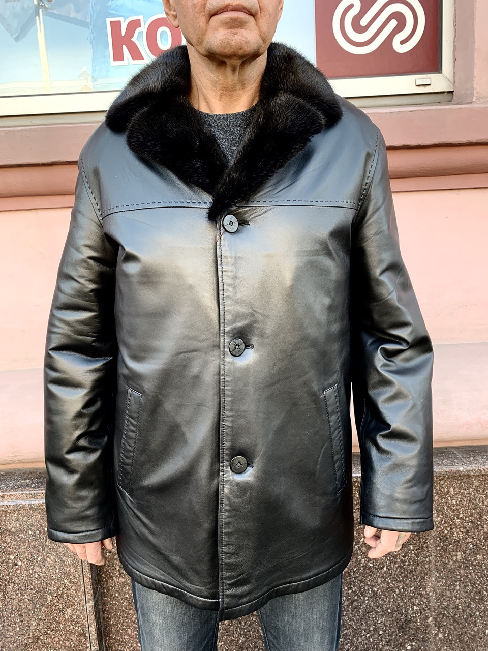 Дублянка шкіра/хутро VIAROMA з норковим коміром, фото 1