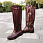 Чоботи-труби жіночі шкіряні на низькому ходу, колір бордо, фото 3