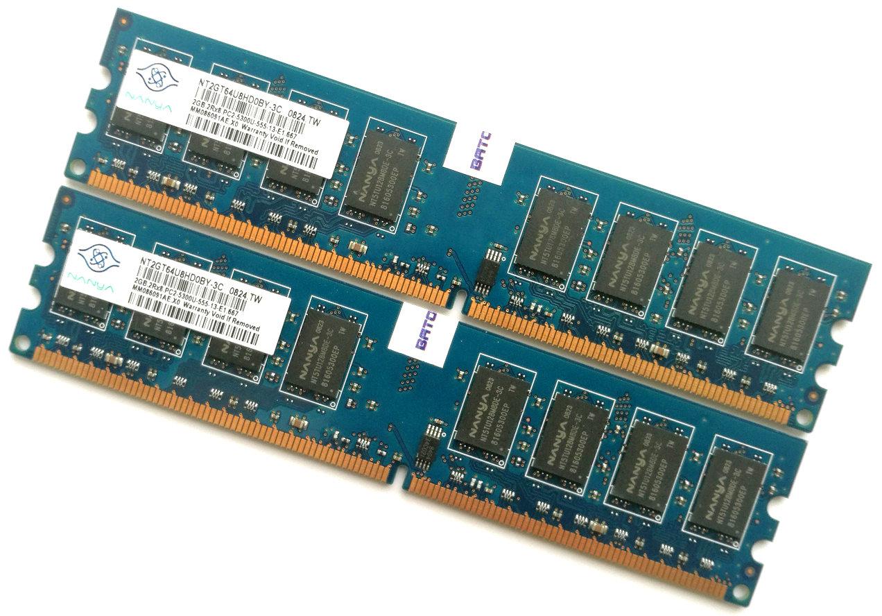 Оперативная память Nanya DDR2 4Gb (2Gb+2Gb) 667MHz PC2 5300U CL5 (NT2GT64U8HD0BY-3C) Б/У