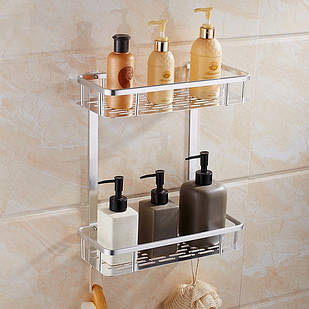 Полиця для ванної 2-х ярусна Полиця пряма Полку металева в ванну Полку з алюмінієвого сплаву  (HP 99-010)