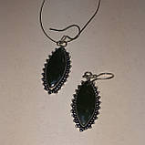 Красиві нефритові сережки, сережки з нефритом. Ніжні сережки нефрит у формі маркіз в сріблі Індія, фото 5