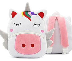 Дитячий рюкзак для улюблених малюків "Единоріг" плюшевий білий рожевий дівчинці м'який маленький якісний К28