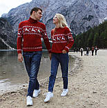 Колекція червоних в'язаних новорічних светрів для пари, фото 2