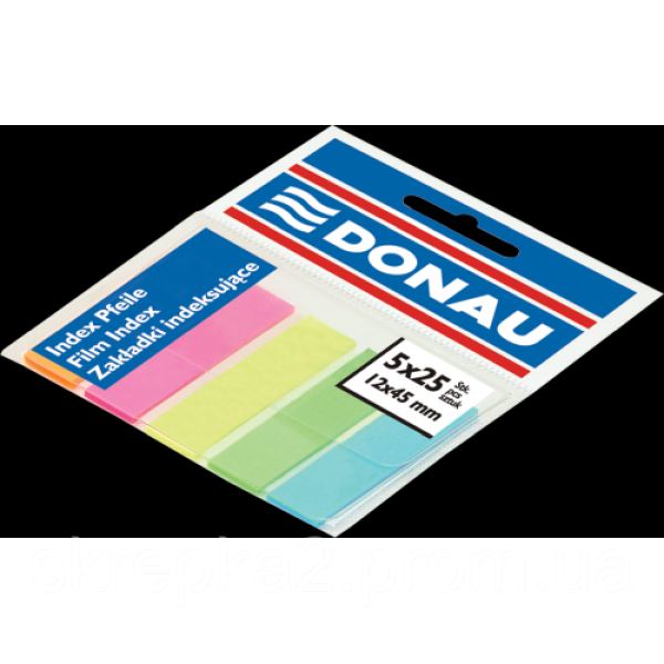 Закладки пластикові з клейким шаром, 45х12мм, 5х25 аркушів, неон