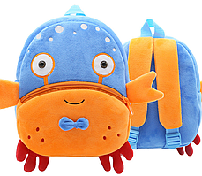 Дитячий рюкзак для улюблених малюків "Краб" маленький м'який якісний помаранчевий блакитний