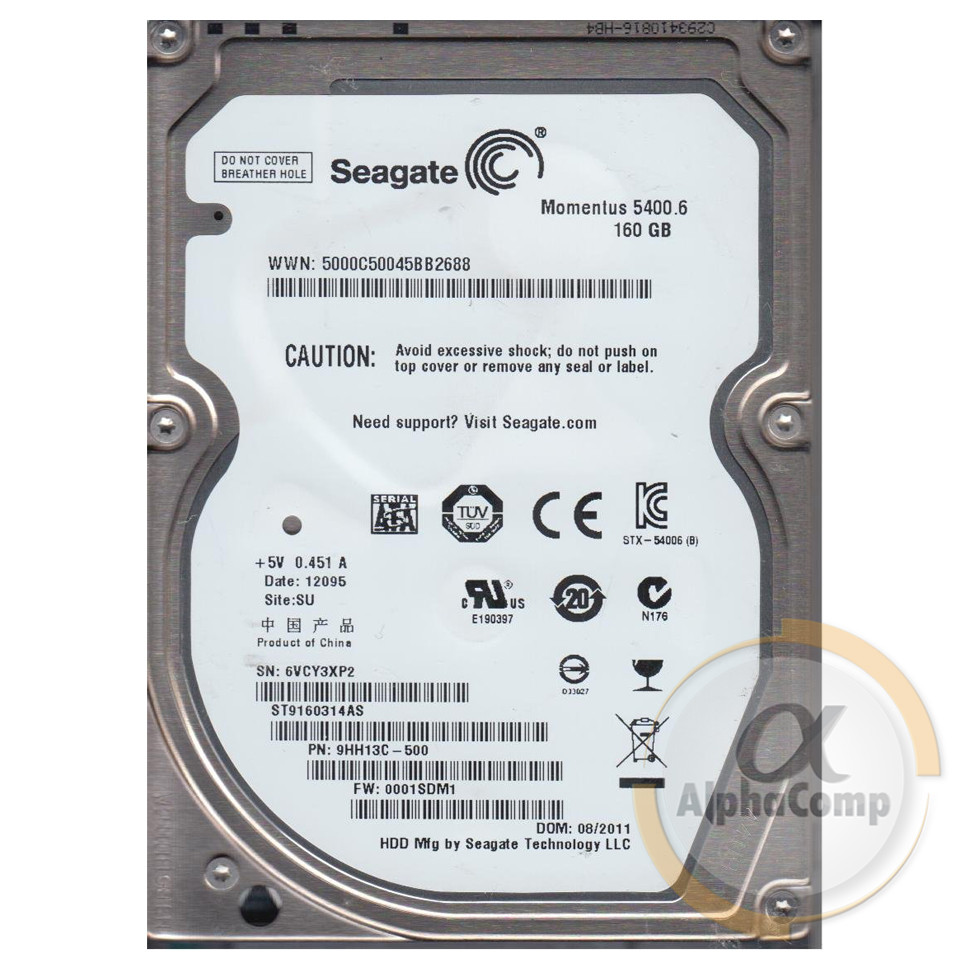 Жесткий диск 2.5" 160Gb Seagate ST9160314AS (8Mb/5400/SATAII) БУ
