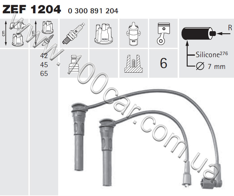 ZEF 1204, Дроти запалювання Beru (к-т) ROVER 75 2,0 V6, 75 2,5 V6
