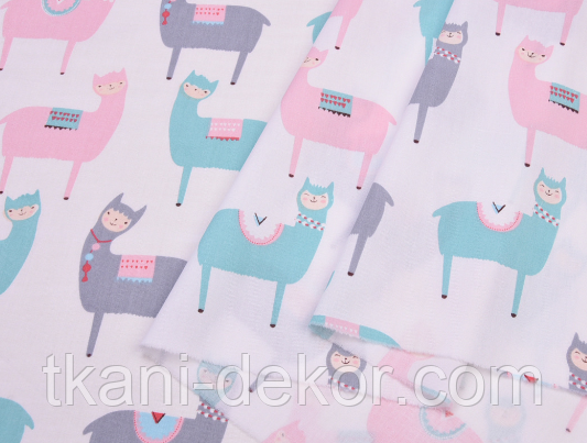 Сатин (бавовняна тканина) акварельні лами, фото 1