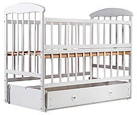 Ліжечко дерев. "Наталка" Біла маятник + ящик відкидний бортик