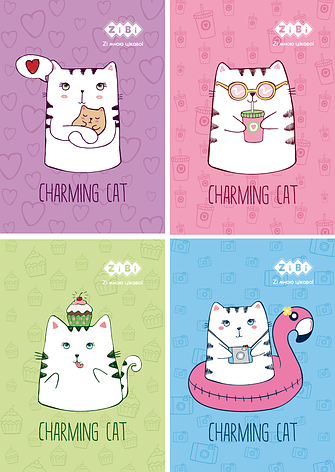 Блокнот на пружині зверху, А-6, 40 л., CHARMING CAT, картонна обкладинка, KIDS Line, фото 2