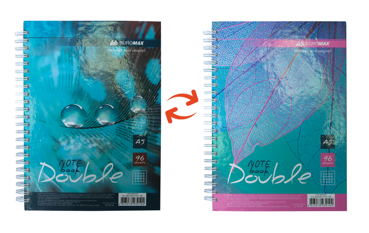 Записна книга DOUBLE А5, на пружині, 96арк., клітинка, тверда ламінована обкладинка, бірюзовий, фото 1