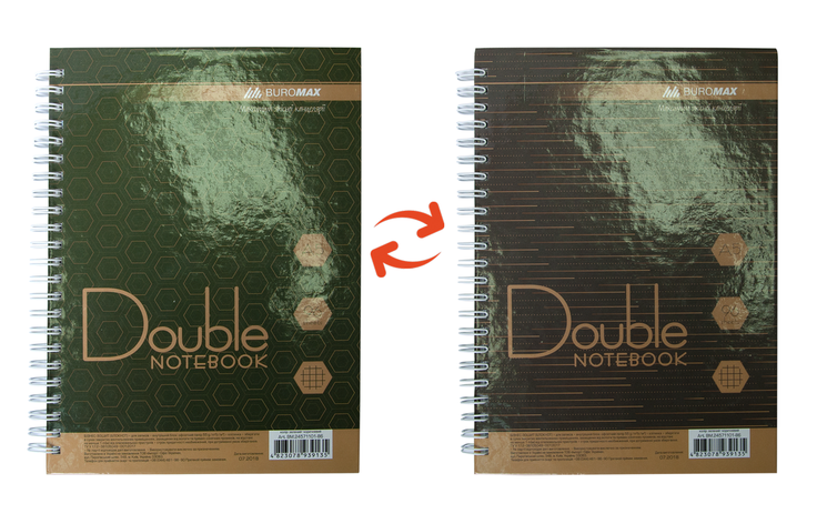 Записна книга DOUBLE А5, на пружині, 96арк., клітинка, тверда ламінована обкладинка, зелено-коричневий, фото 1