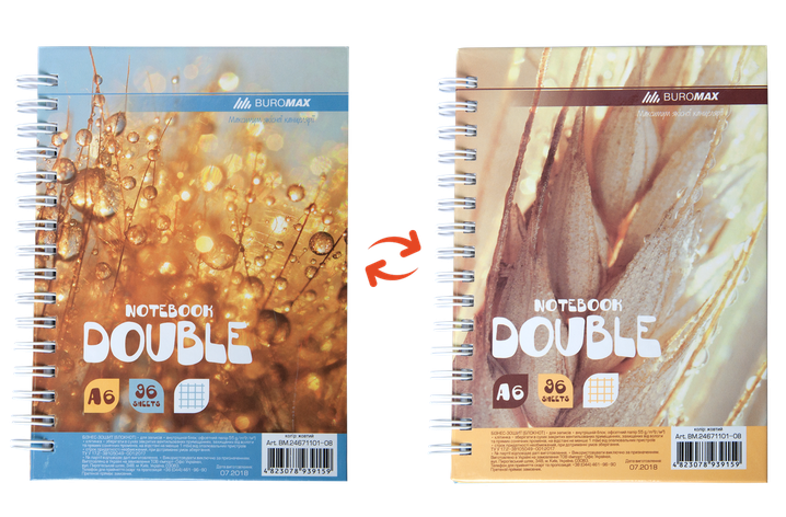 Записна книга DOUBLE А6, на пружині, 96арк., клітинка, тверда ламінована обкладинка, жовтий, фото 2