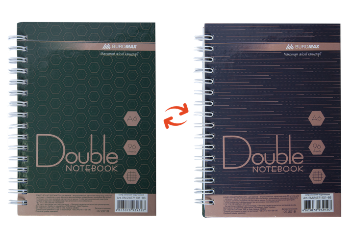 Записна книга DOUBLE А6, на пружині, 96арк., клітинка, тверда ламінована обкладинка, зелено-коричневий, фото 2