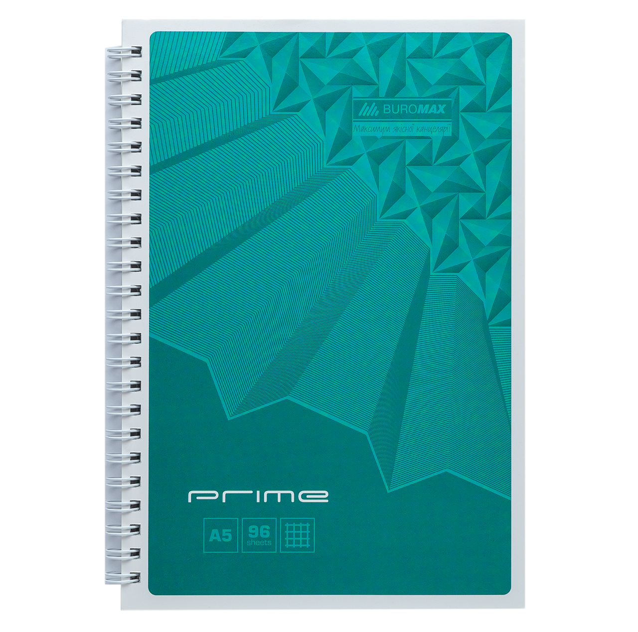 Зошит на пружині PRIME А5, 96арк., клітка, в картонній обкладинці, бірюзовий