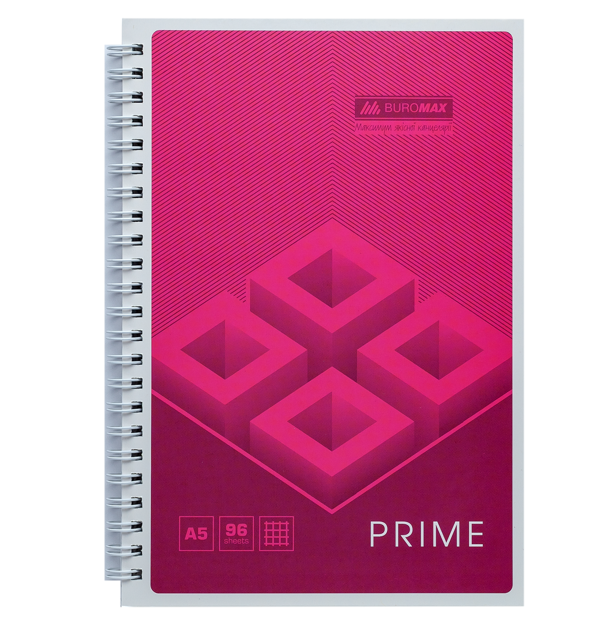 Зошит на пружині PRIME А5, 96арк., клітка, в картонній обкладинці, рожевий