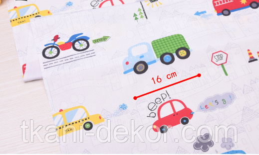 Сатин (бавовняна (тканина) машинки і вантажівки (0,60*160), фото 1