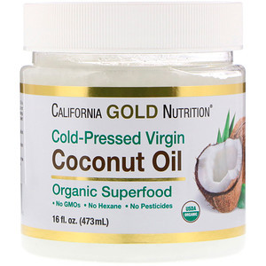 California Gold Nutrition, Органічна нерафінована кокосова олія, холодного пресування, 473 мл