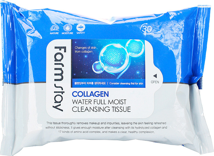 Зволожувальні серветки з колагеном Farmstay Collagen Water Full Moist Cleansing Tissue 30 шт.