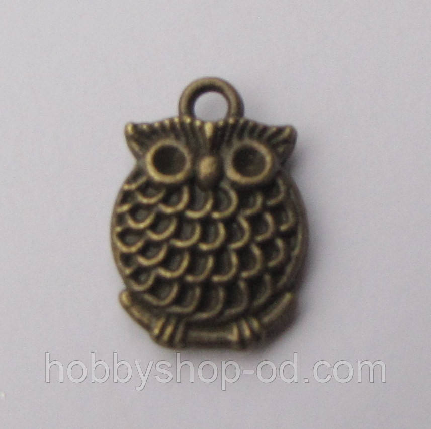 Метал. підвіска "сова" бронза (1,8*1,3 см) 8 шт. в уп., фото 1