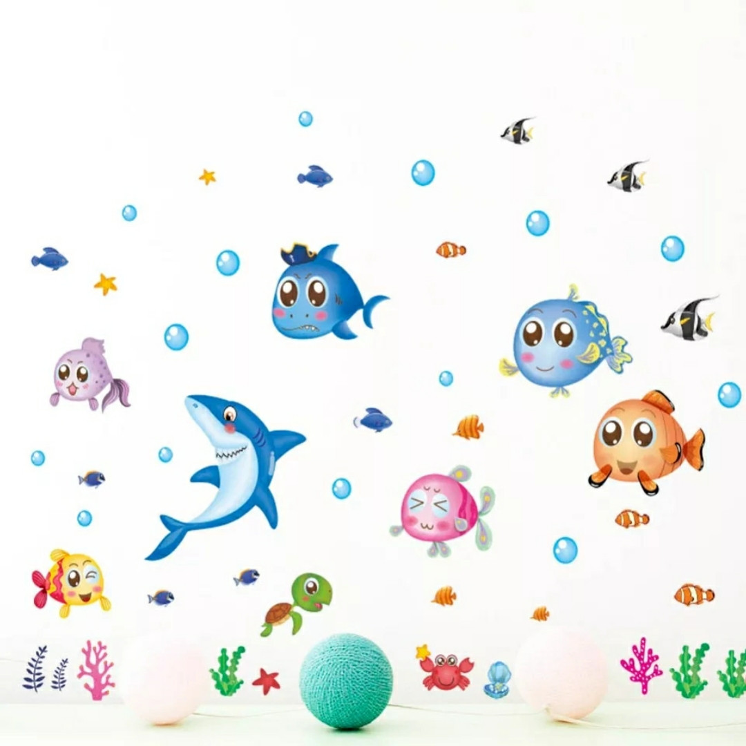 Наклейки у ванну, у дитячу "акула та рибки" (лист30*60 см) рибки наклейки для дітей