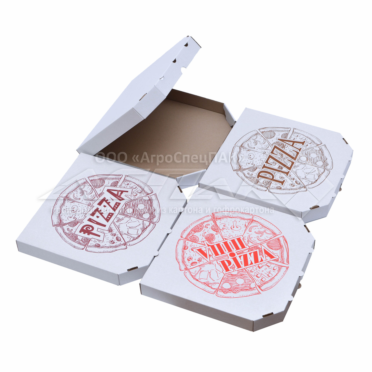 Коробки для піци 250x250x37 білі з дизайном