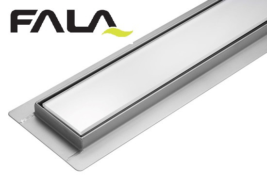 Трап підлоговий із неіржавкої сталі FALA White Glass (900 мм х 70 мм)