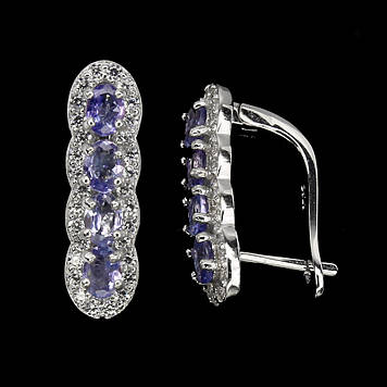 Сережки Танзаніт (Танзанія). Срібло 925, покриття білим золотом 14 каратів