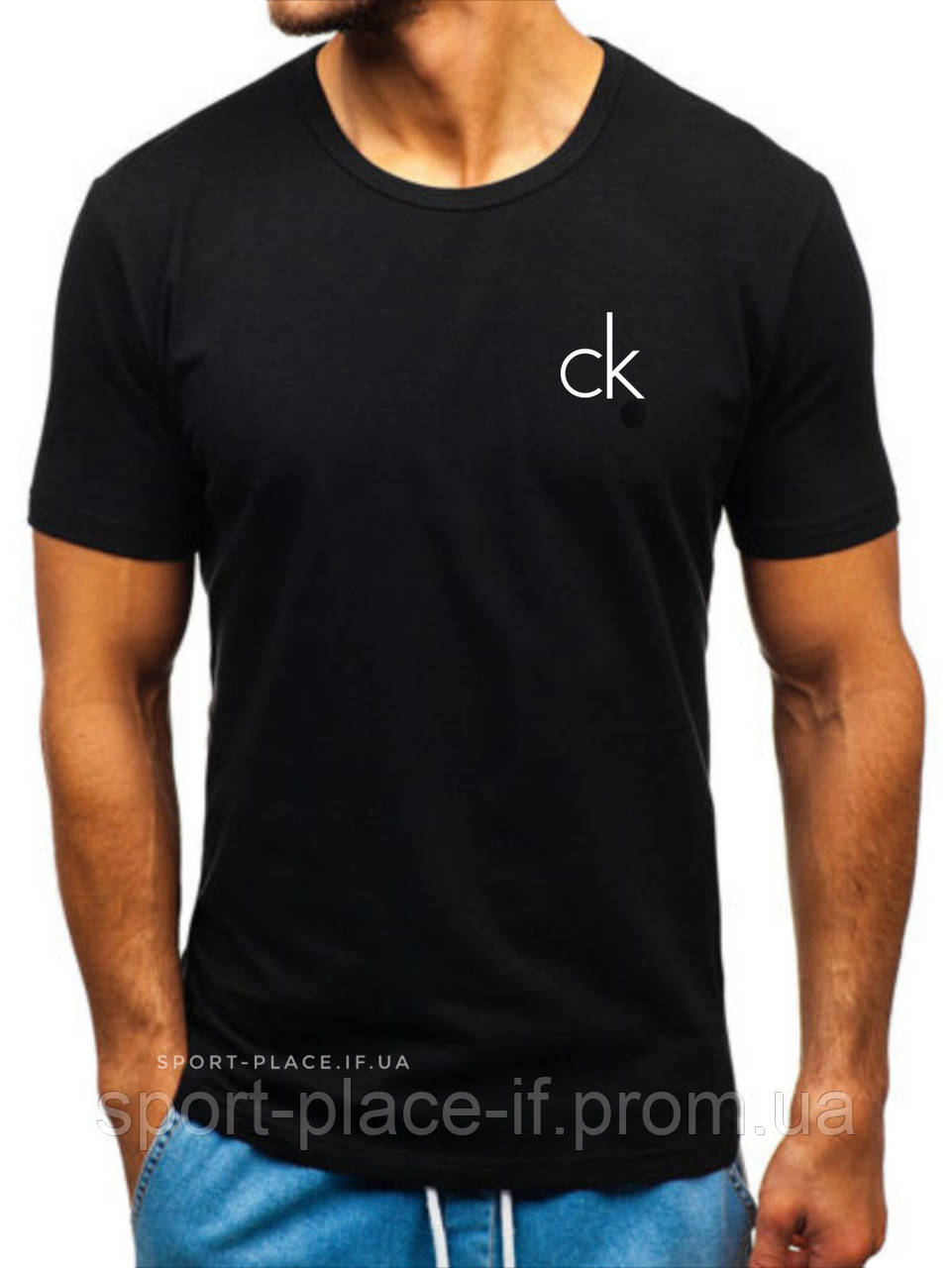 Чоловіча футболка Calvin Klein (Кельвін Кляйн) чорна (маленька емблема) бавовна