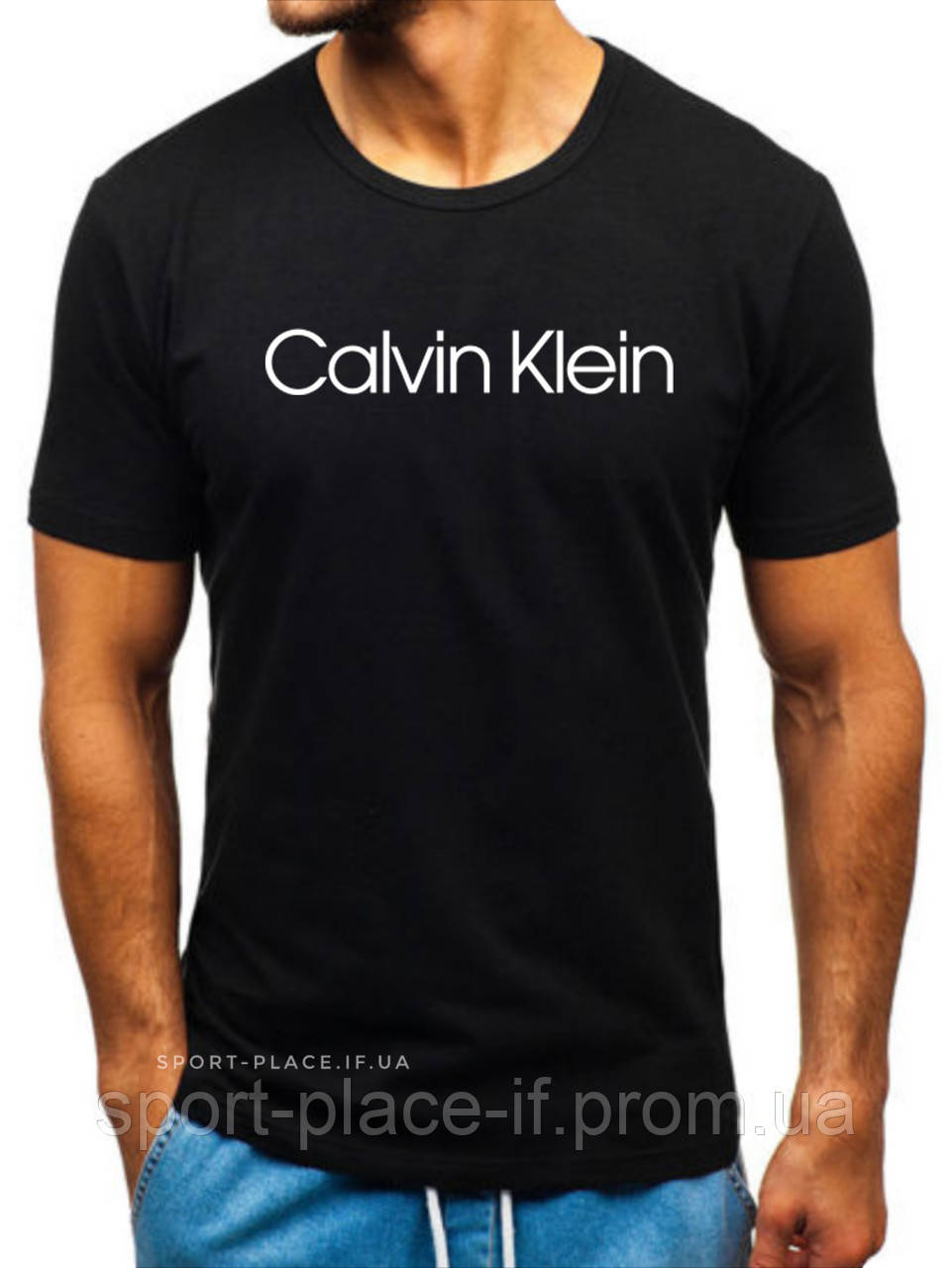 Чоловіча футболка Calvin Klein (Кельвін Кляйн) чорна (велика емблема) бавовна